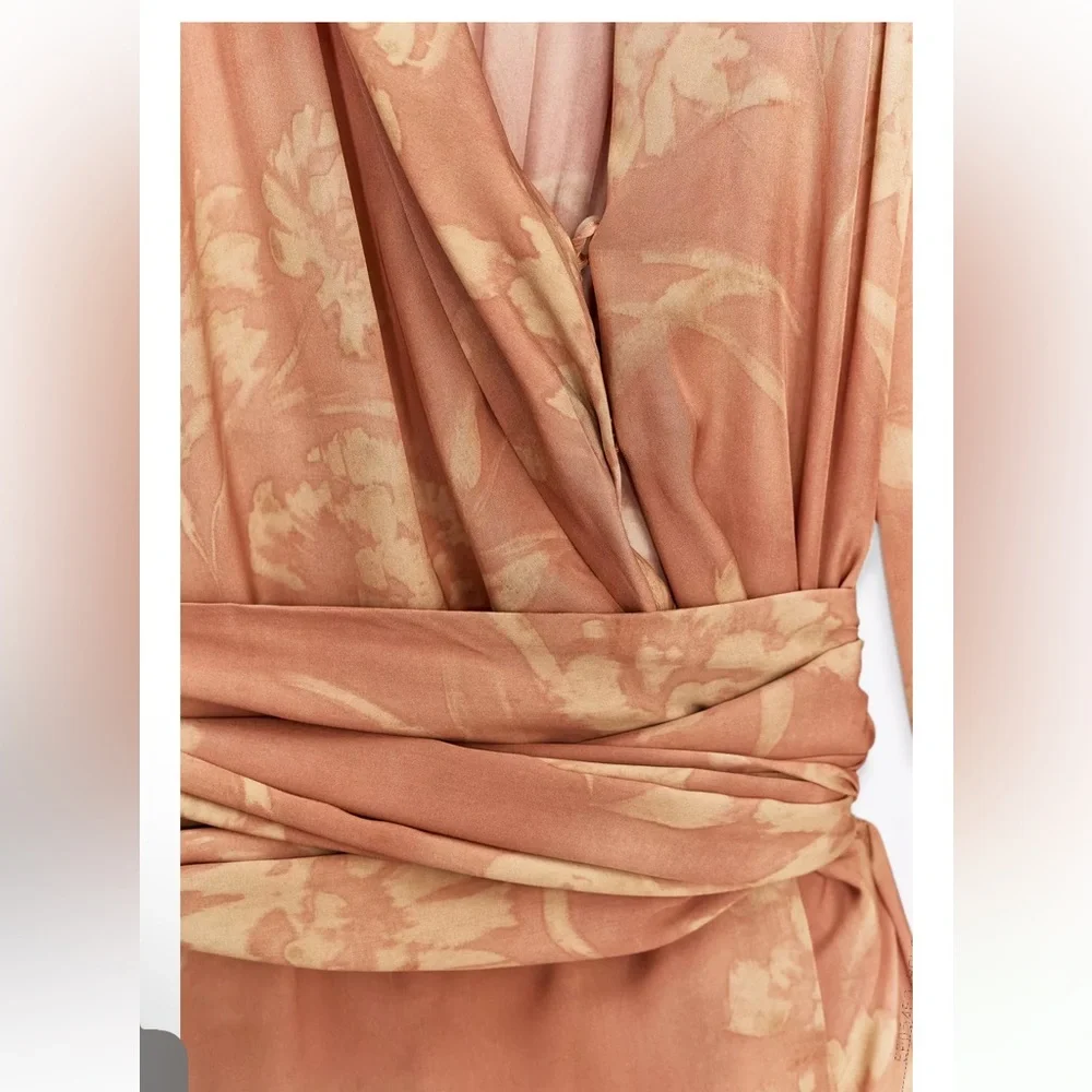 Zara NWT wrap tie floral print kimono maxi dress ZW COLLECTION yellow orange